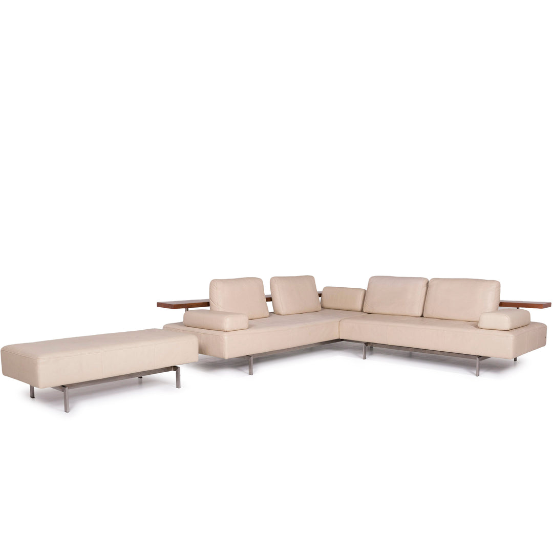 Rolf Benz Dono Leder Sofa Garnitur Beige Ecksofa Hocker #11642