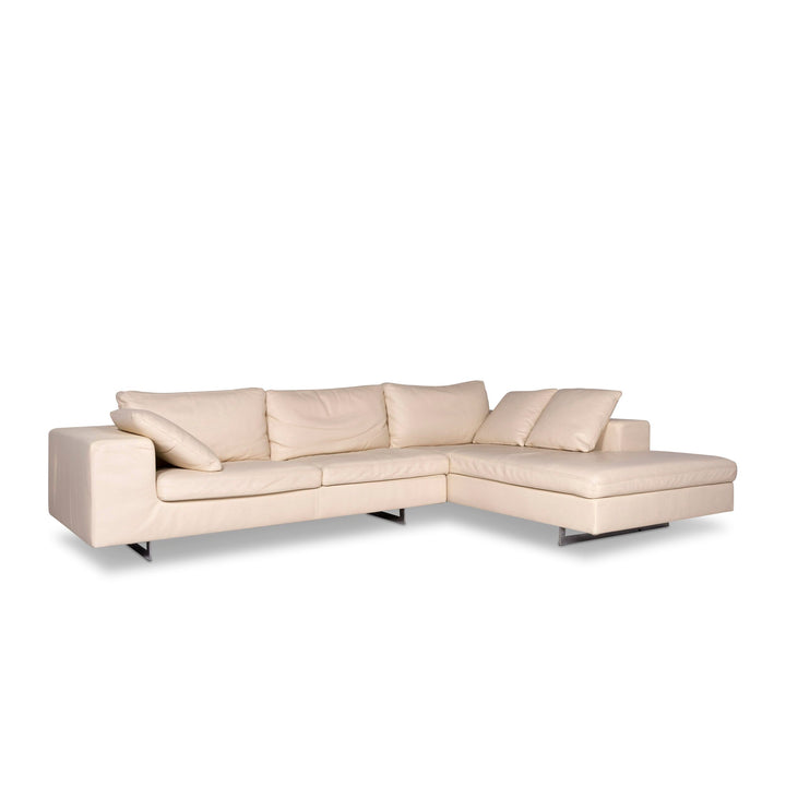 Who's Perfect Leather Corner Sofa Cream Sofa Couch #9837
