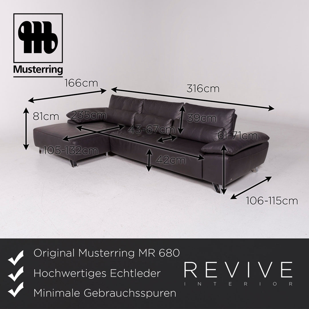 Musterring MR 680 leather corner sofa anthracite gray sofa couch #12048