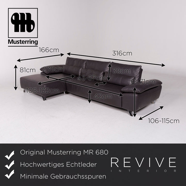 Musterring MR 680 leather corner sofa anthracite gray sofa couch #12048