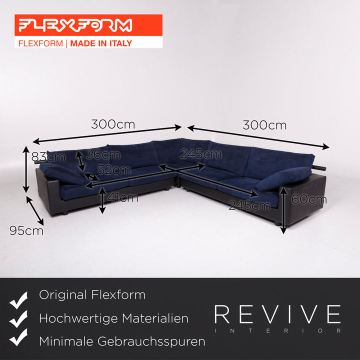Canapé d'angle en tissu cuir Flexform bleu noir canapé #11758