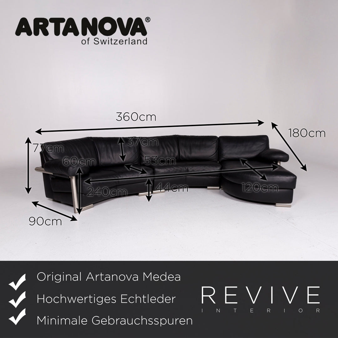 Artanova Medea Leather Corner Sofa Black Sofa Couch #11280