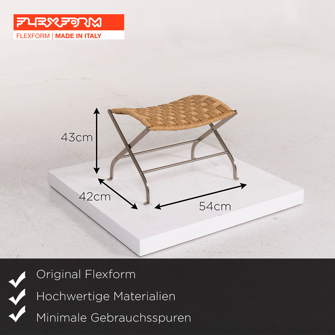 Flexform Korb Chrom Hocker Garnitur Ocker Braun 2x Schemel Klappbar #12401