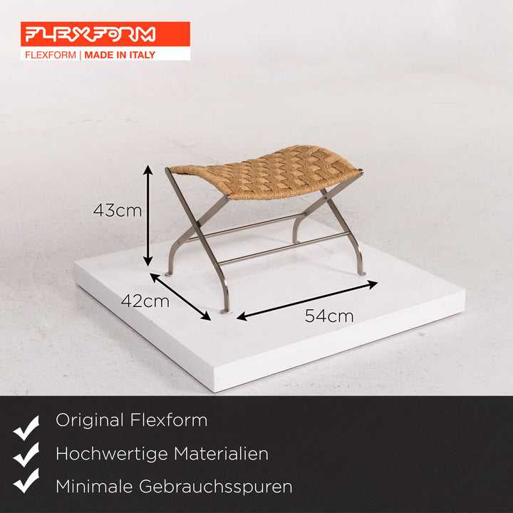 Flexform Korb Chrom Hocker Garnitur Ocker Braun 2x Schemel Klappbar #12401