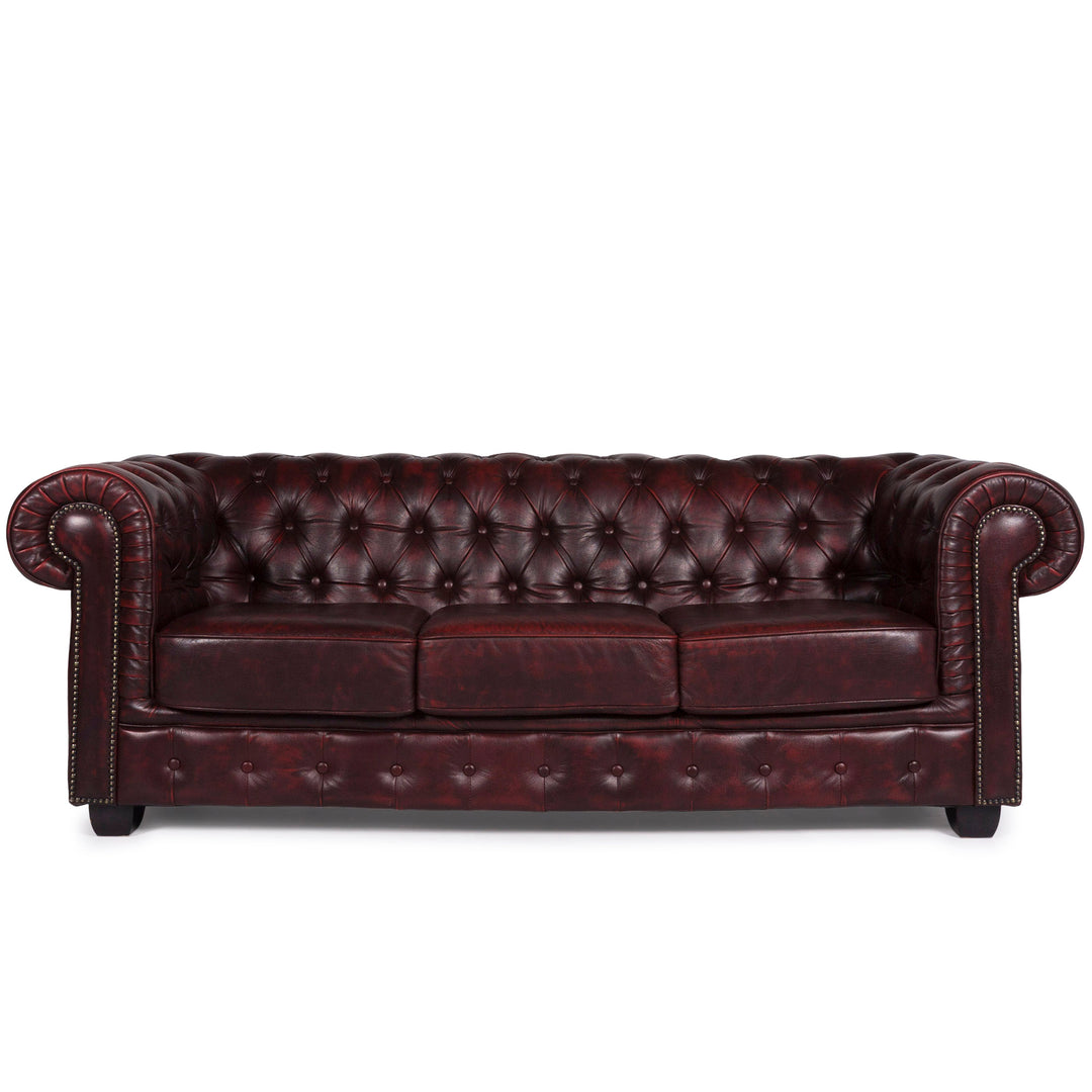 Chesterfield Leder Sofa Rot Dreisitzer #10749