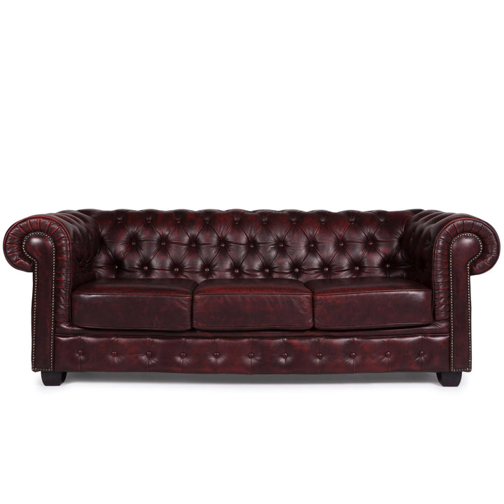 Chesterfield Leder Sofa Rot Dreisitzer #10749