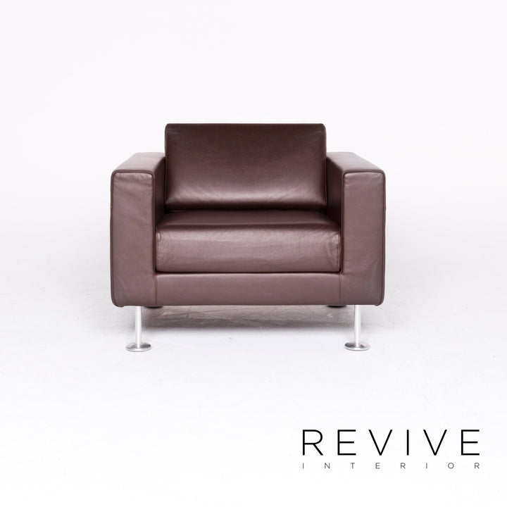 Vitra Park Armchair 2x Sessel Garnitur Leder Braun Chocolate Jasper Morrison Aluminium poliert Massivholz Echtleder #4427