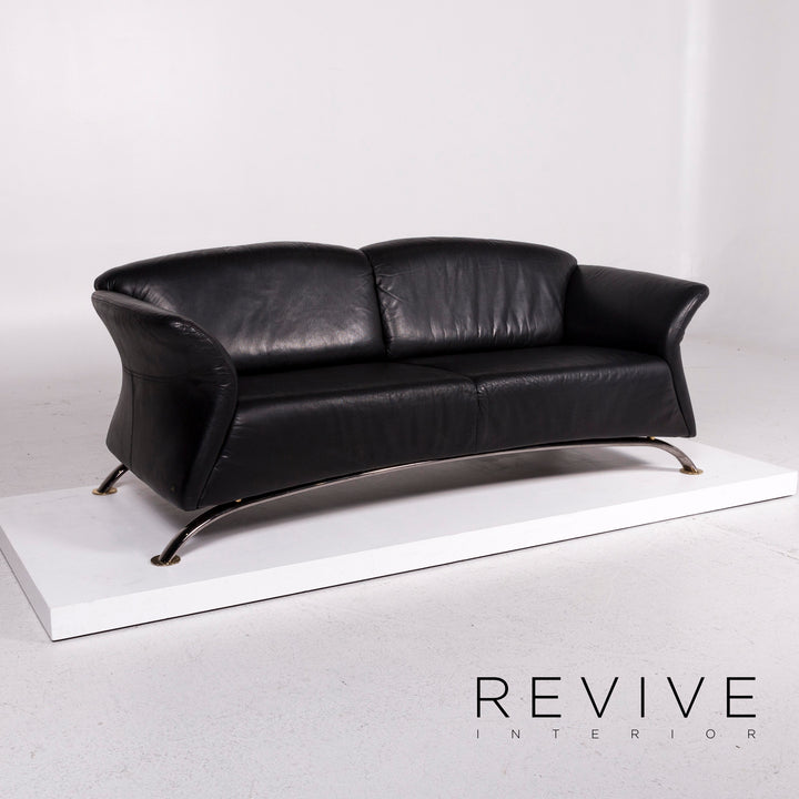 Musterring Leder Sofa Schwarz Dreisitzer Couch #11292