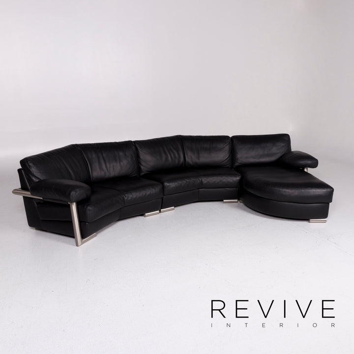 Artanova Medea Leather Corner Sofa Black Sofa Couch #11280