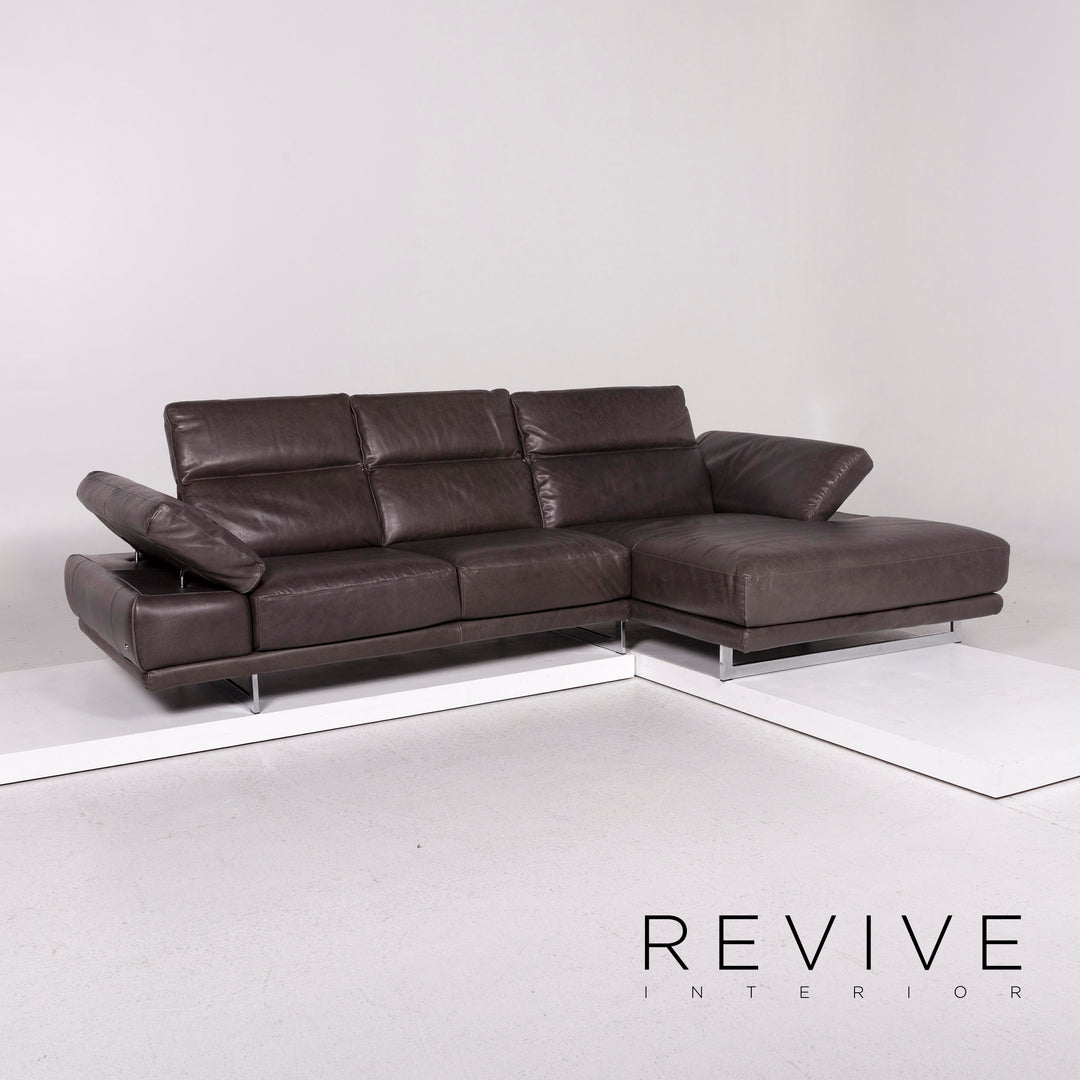 Natuzzi Leder Eckofa Anthrazit Grau Braun Sofa Funktion Couch #12017