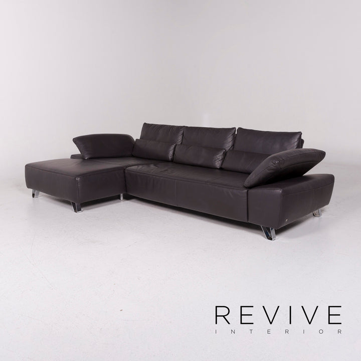 Musterring MR 680 leather corner sofa anthracite gray sofa couch #12048