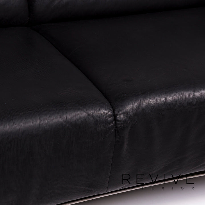 Musterring Leder Sofa Schwarz Dreisitzer Couch #11293