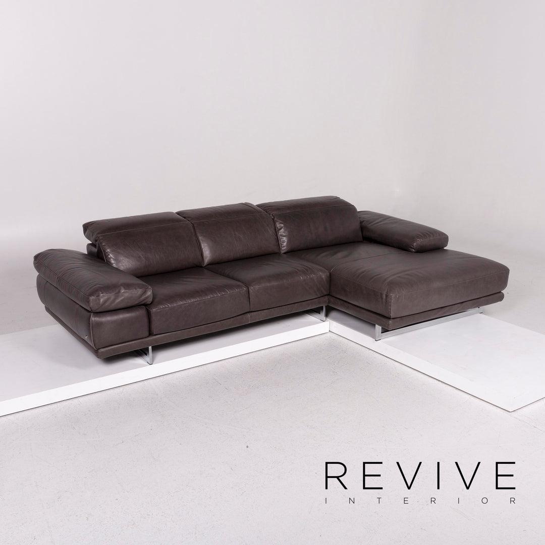 Natuzzi Leder Eckofa Anthrazit Grau Braun Sofa Funktion Couch #12017