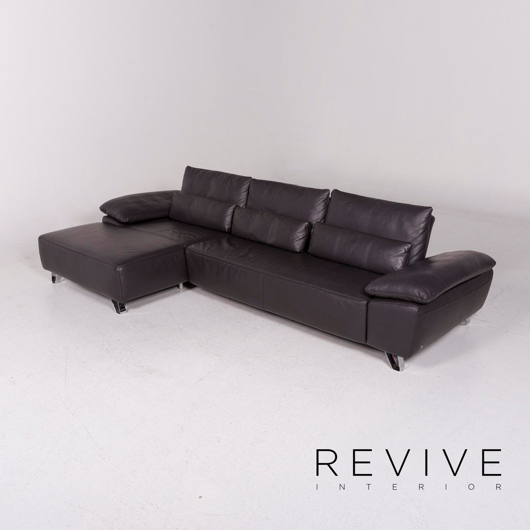 Musterring MR 680 leather corner sofa anthracite gray sofa couch #12048
