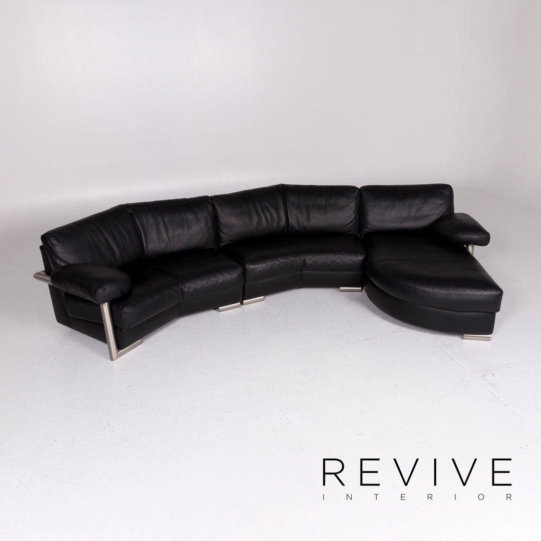 Artanova Medea Leather Corner Sofa Black Sofa Couch #11280