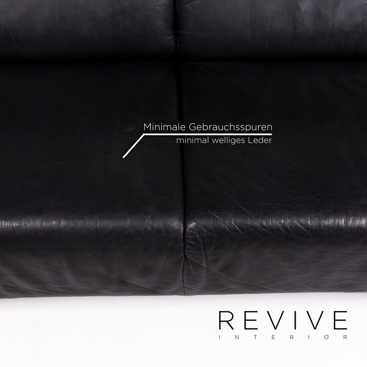 Musterring Leder Sofa Schwarz Dreisitzer Couch #11292