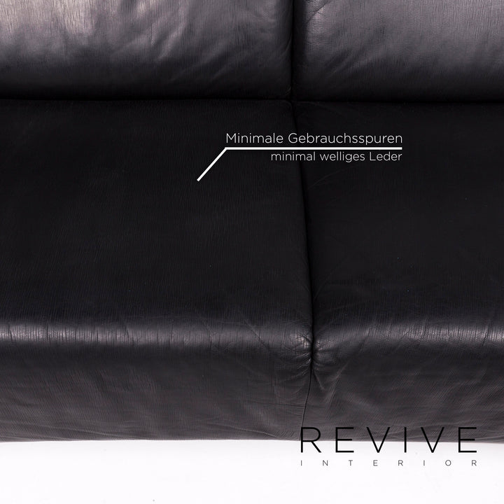 Musterring Leder Sofa Schwarz Dreisitzer Couch #11293