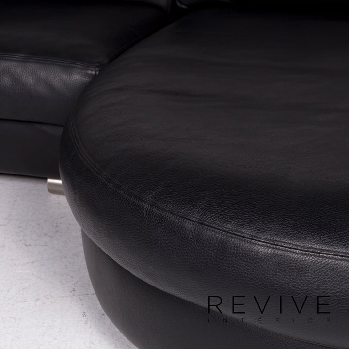 Artanova Medea Leather Corner Sofa Black Sofa Couch #11280