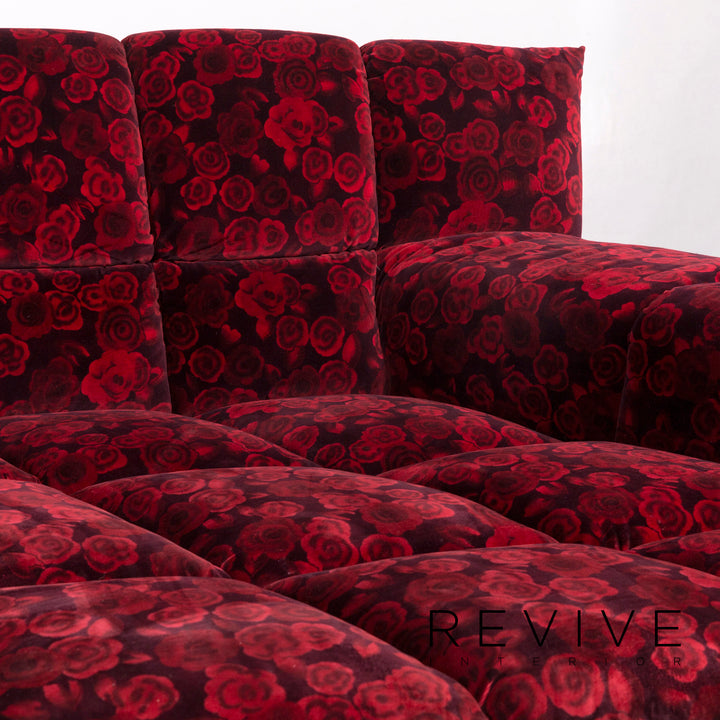 Bretz Cloud 7 Samt Stoff Ecksofa Rot Sofa Rosen Muster #12031