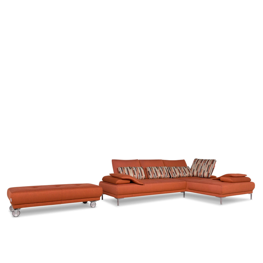Willi Schillig ensemble de canapé en tissu orange canapé d'angle tabouret #10135