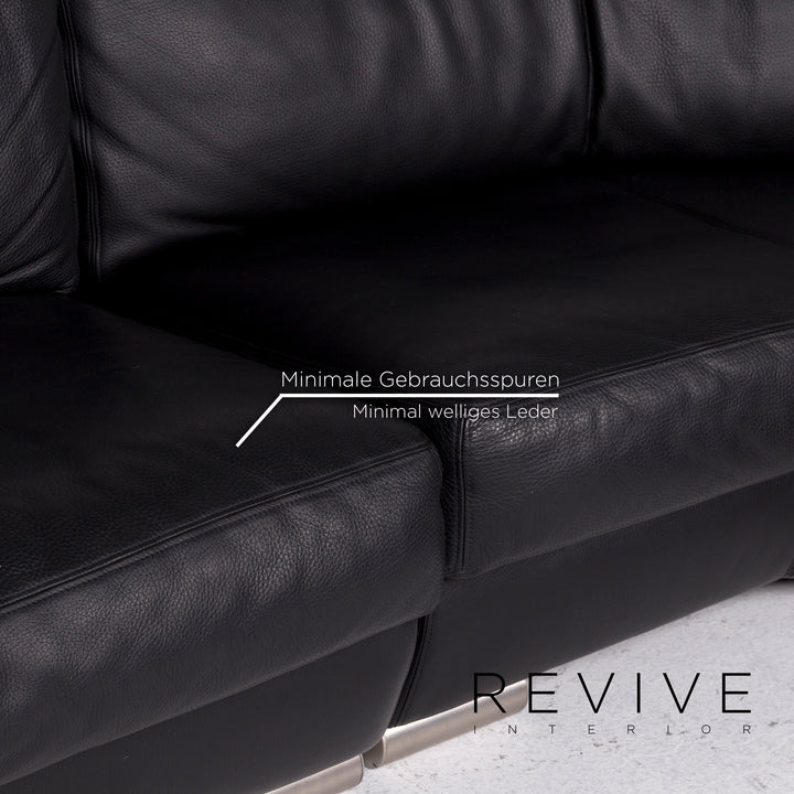 Artanova Medea Leather Corner Sofa Black Sofa Couch #11280