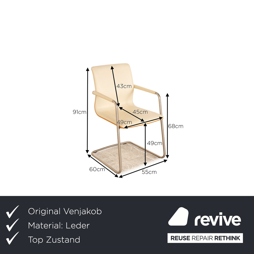 Lot de 6 chaises cantilever Venjakob en cuir crème