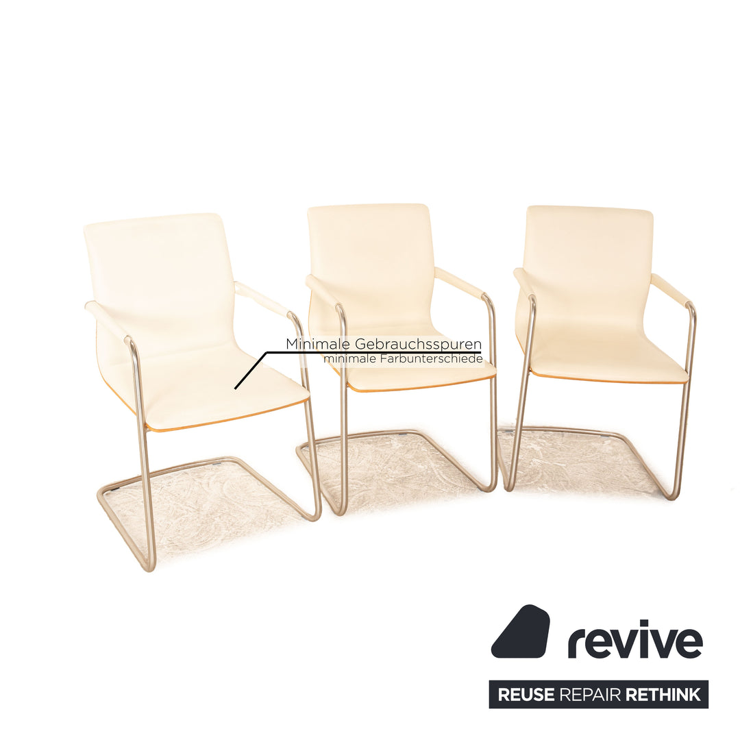 Lot de 6 chaises cantilever Venjakob en cuir crème