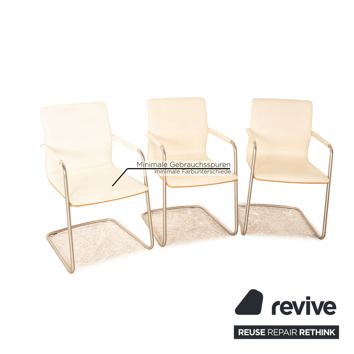 Lot de 6 chaises cantilever Venjakob en cuir crème