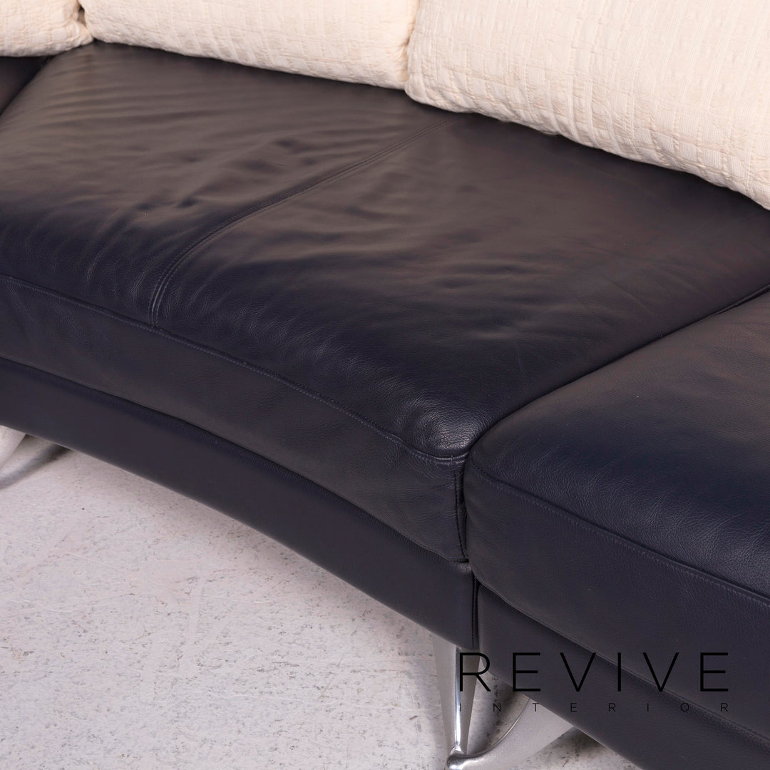 Rolf Benz Leder Ecksofa Blau Dunkelblau Sofa Couch #11915