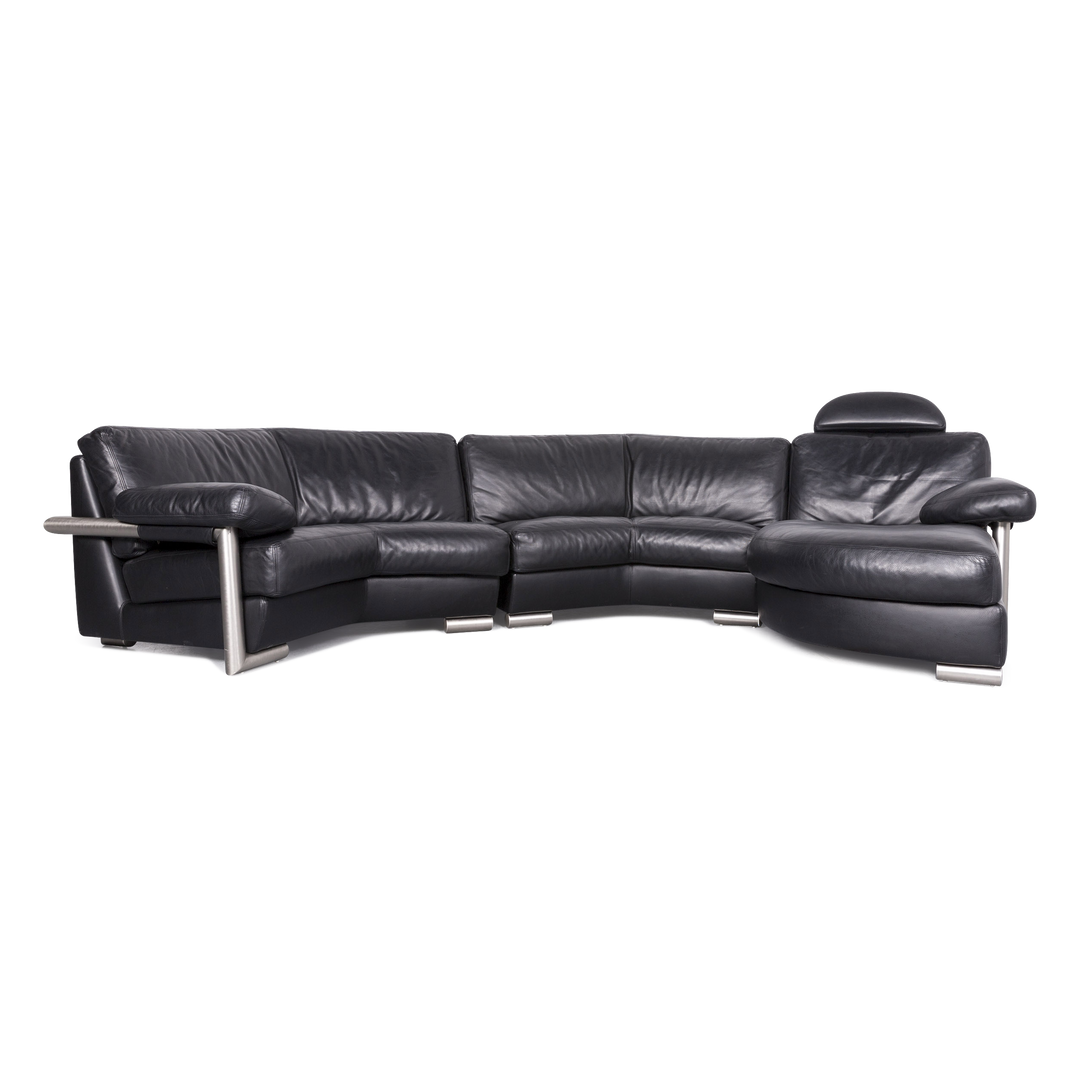 Artanova Medea Leder Sofa Schwarz Echtleder Ecksofa Couch #6941