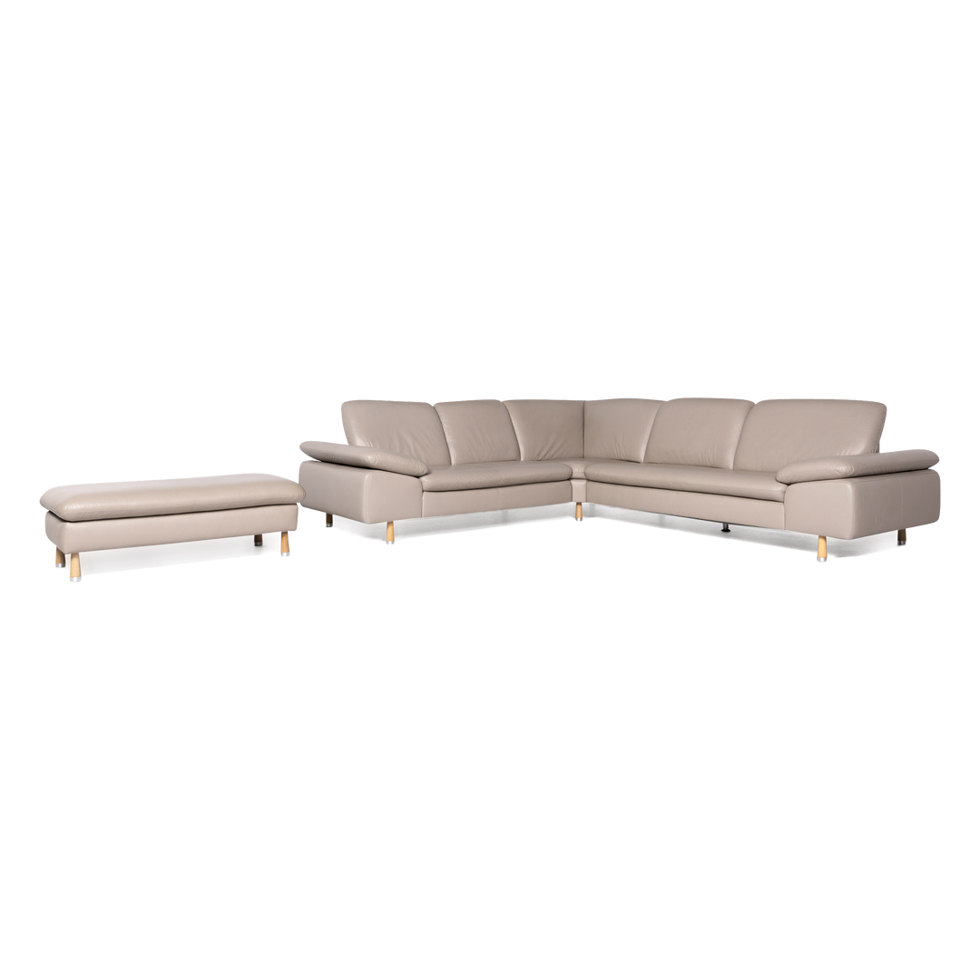 Willi Schillig – ensemble de canapés design en cuir, tabouret d'angle beige, #8948