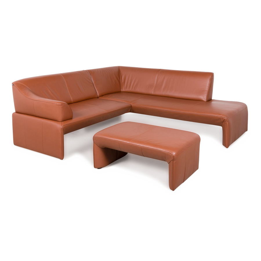 Laauser Leder Ecksofa Hocker Garnitur Braun Cognac Echtleder Sofa Couch #8107