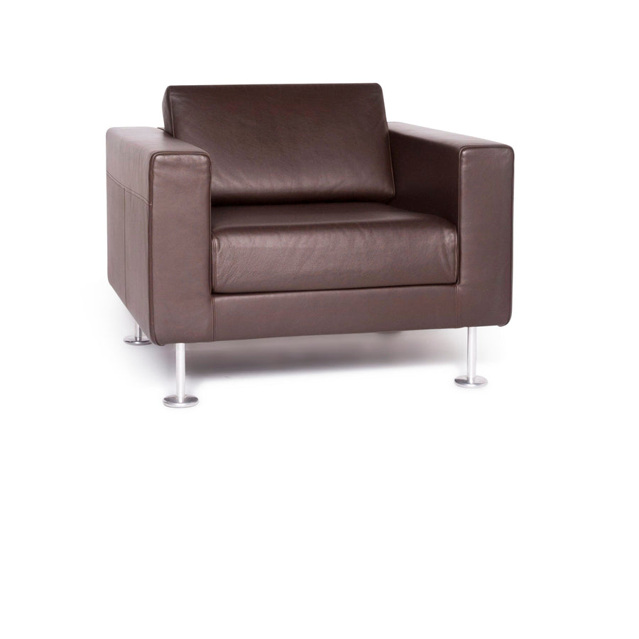 Vitra Park Armchair Leather Brown par Jasper Morrison aluminium poli, bois massif cuir véritable #3658