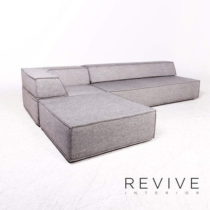 Cor Trio – canapé d'angle en tissu design, éléments gris, tabouret, #8779