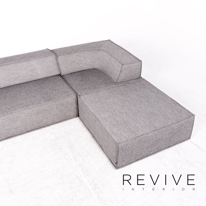Cor Trio – canapé d'angle en tissu design, éléments gris, tabouret, #8779