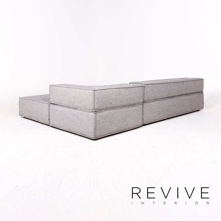 Cor Trio – canapé d'angle en tissu design, éléments gris, tabouret, #8779