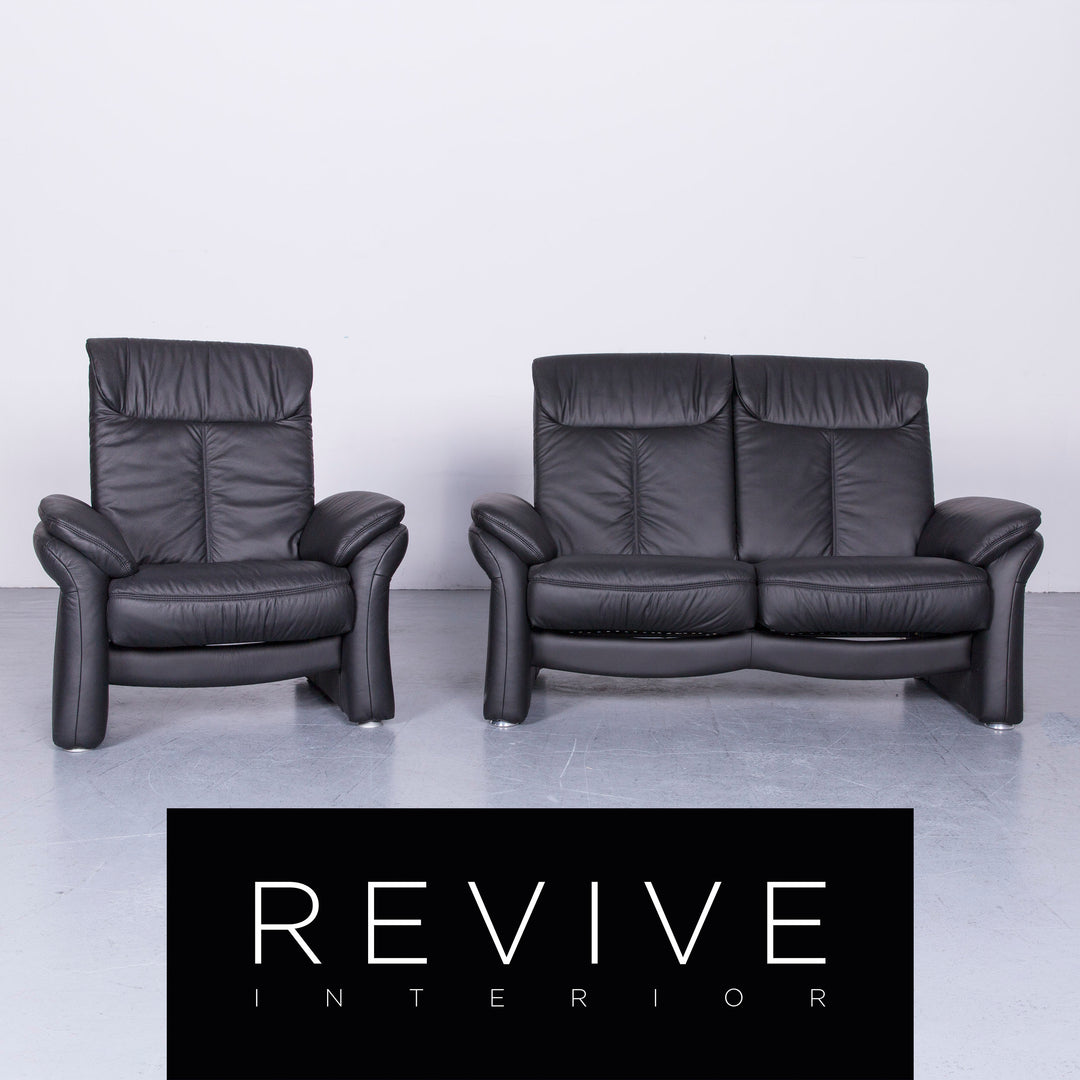 Casada Designer Leder Sofa Sessel Garnitur Schwarz Zweisitzer Couch Funktion Modern Echtleder Ausstellungsstück #5533