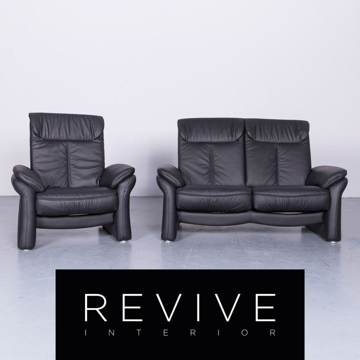 Casada Designer Leder Sofa Sessel Garnitur Schwarz Zweisitzer Couch Funktion Modern Echtleder Ausstellungsstück #5533