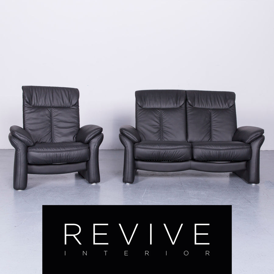 Casada Designer Leder Sofa Sessel Garnitur Schwarz Zweisitzer Couch Funktion Modern Echtleder Ausstellungsstück #5533