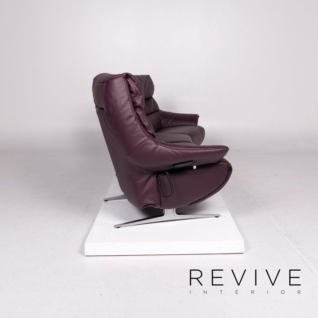 Himolla leather sofa set Aubergine Violet 1x two-seater 1x armchair relaxation function electric function couch #11676