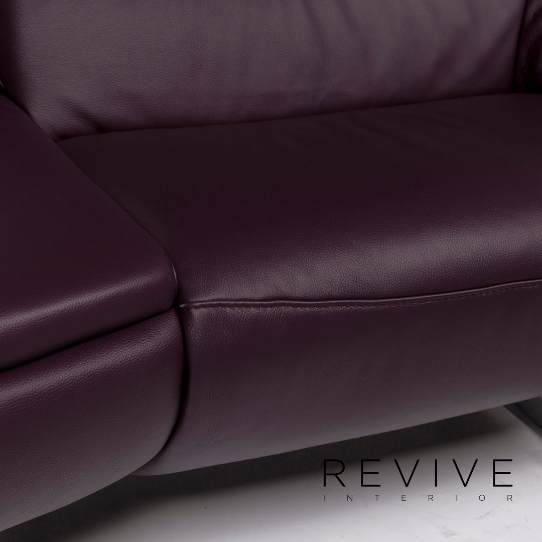 Himolla leather sofa set Aubergine Violet 1x two-seater 1x armchair relaxation function electric function couch #11676