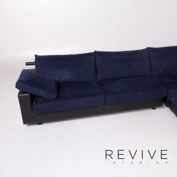 Canapé d'angle en tissu cuir Flexform bleu noir canapé #11758