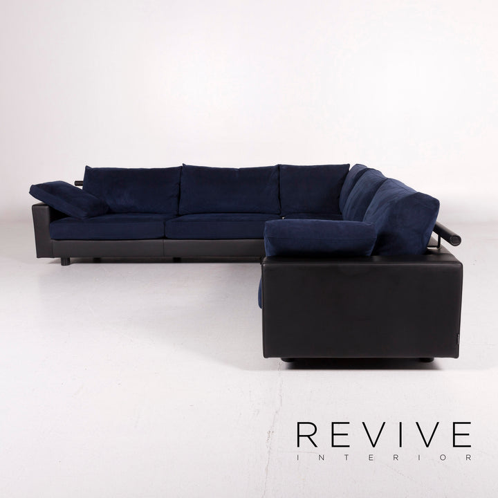 Canapé d'angle en tissu cuir Flexform bleu noir canapé #11758