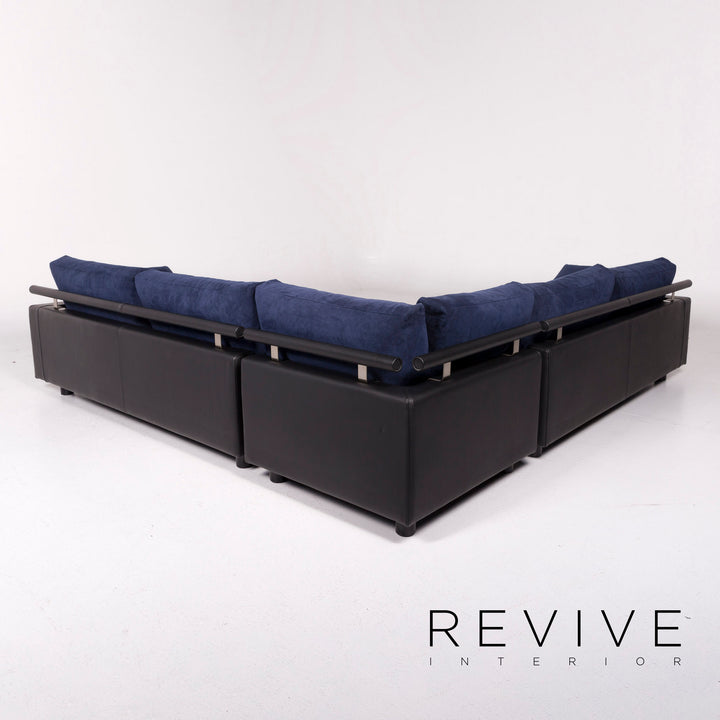 Canapé d'angle en tissu cuir Flexform bleu noir canapé #11758