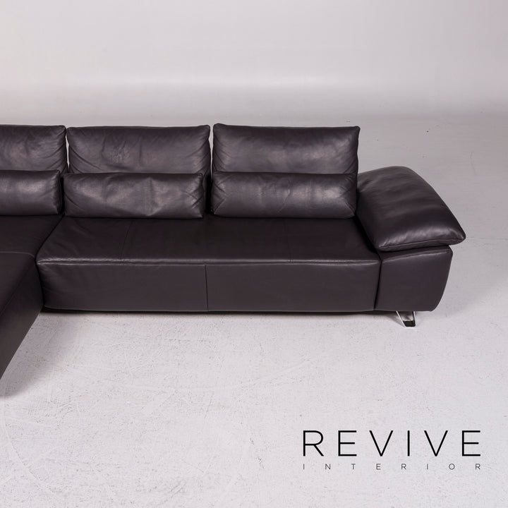 Musterring MR 680 leather corner sofa anthracite gray sofa couch #12048