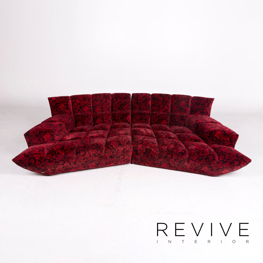 Bretz Cloud 7 Samt Stoff Ecksofa Rot Sofa Rosen Muster #12031