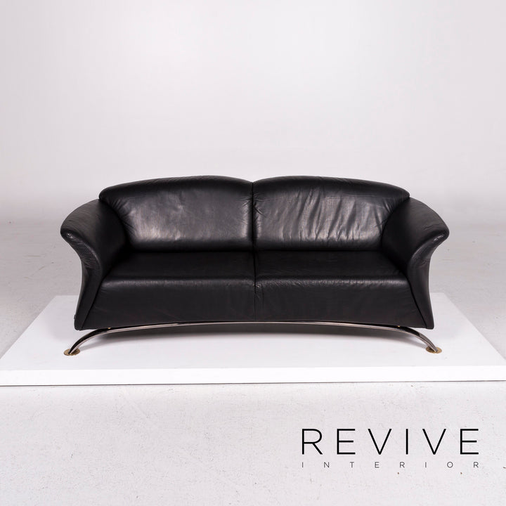 Musterring Leder Sofa Schwarz Dreisitzer Couch #11292