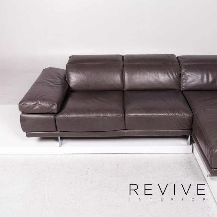 Natuzzi Leder Eckofa Anthrazit Grau Braun Sofa Funktion Couch #12017