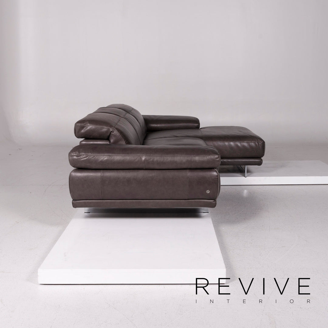 Natuzzi Leder Eckofa Anthrazit Grau Braun Sofa Funktion Couch #12017