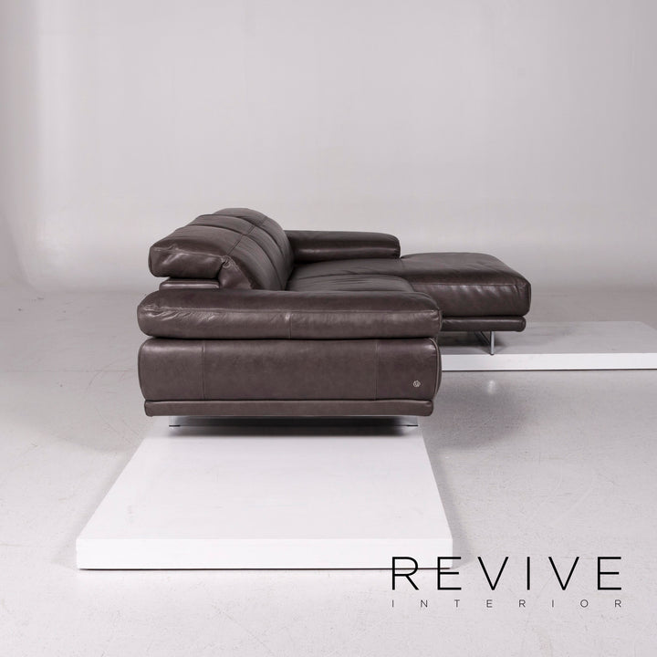 Natuzzi Leder Eckofa Anthrazit Grau Braun Sofa Funktion Couch #12017